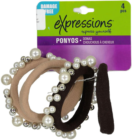 Expressions Pearl & Metal Beaded Ponytail Holder 4 Pack - EX1005