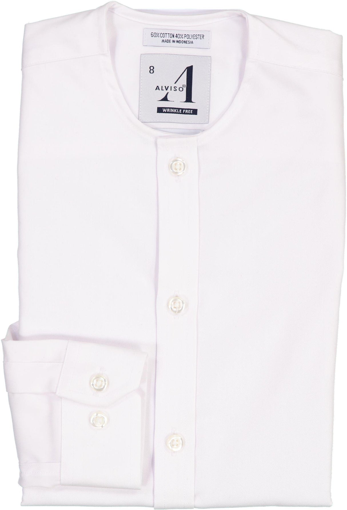 Alviso Boys White Long Sleeve Slim Fit Dress Shirt with No Collar and Placket- T601-BPBSN