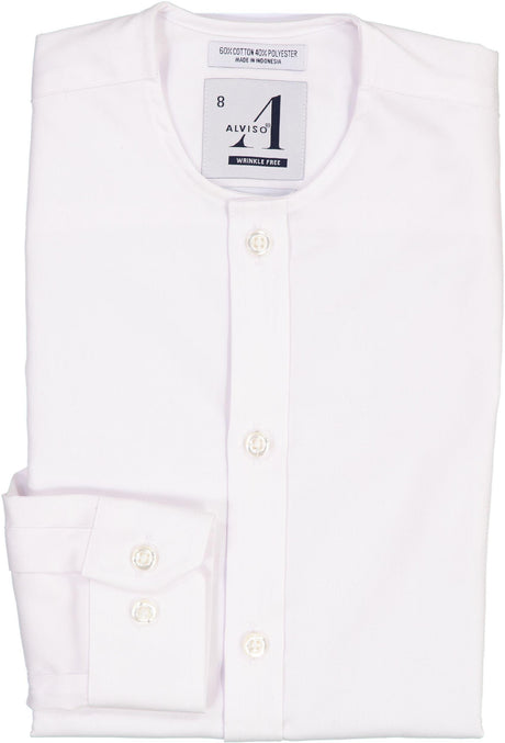 Alviso Boys White Long Sleeve Slim Fit Dress Shirt with No Collar and Placket- T601-BPBSN