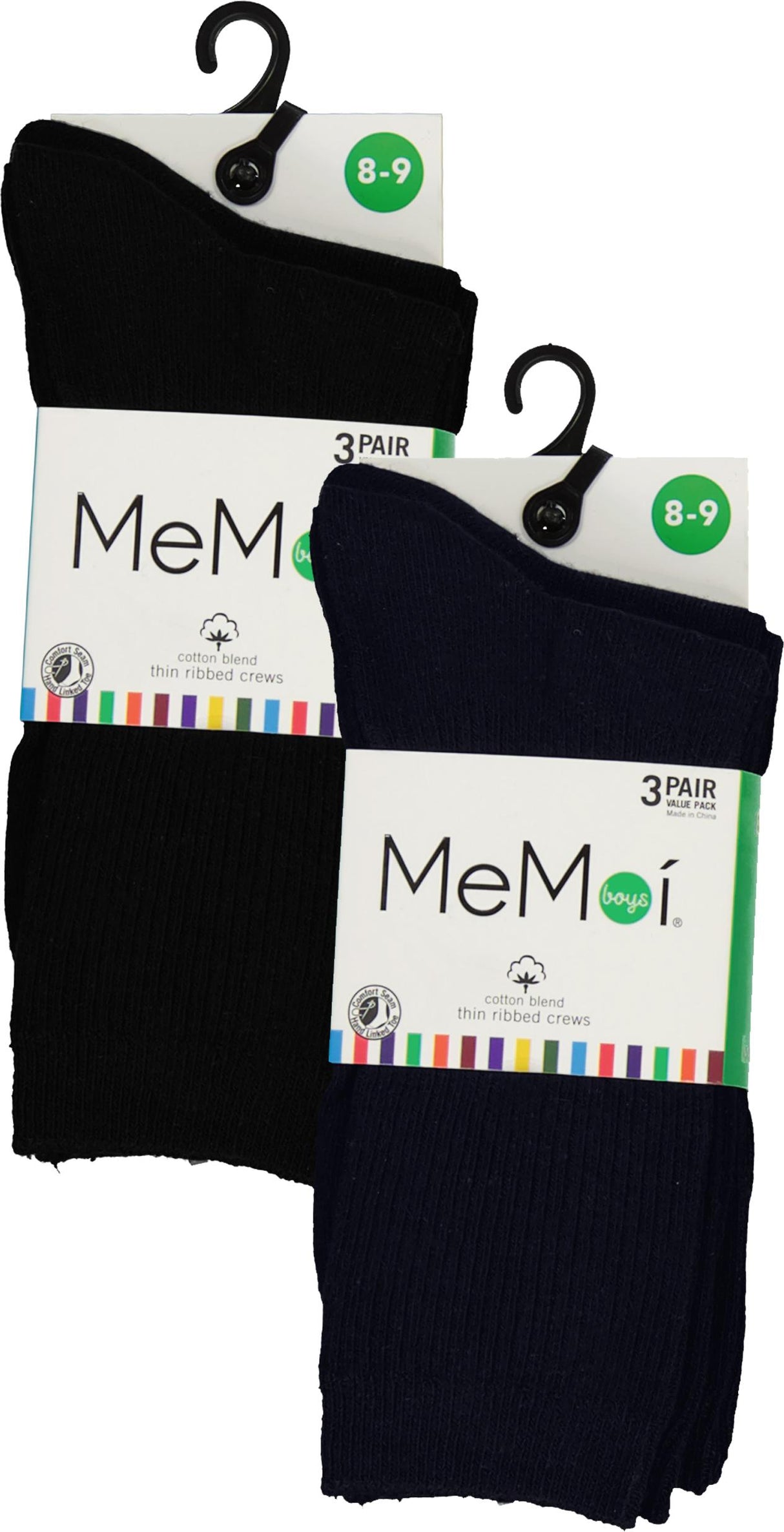 Memoi Boys This Ribbed Cotton Crew Socks 3 Pack - MK-565