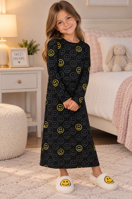 Chambray Girls Smiley Cotton Nightgown - AW139
