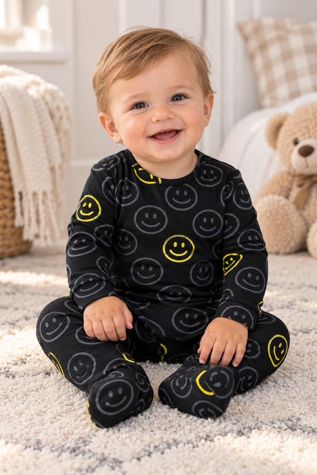Chambray Baby Boys Girls Smiley Cotton Footie - AW138