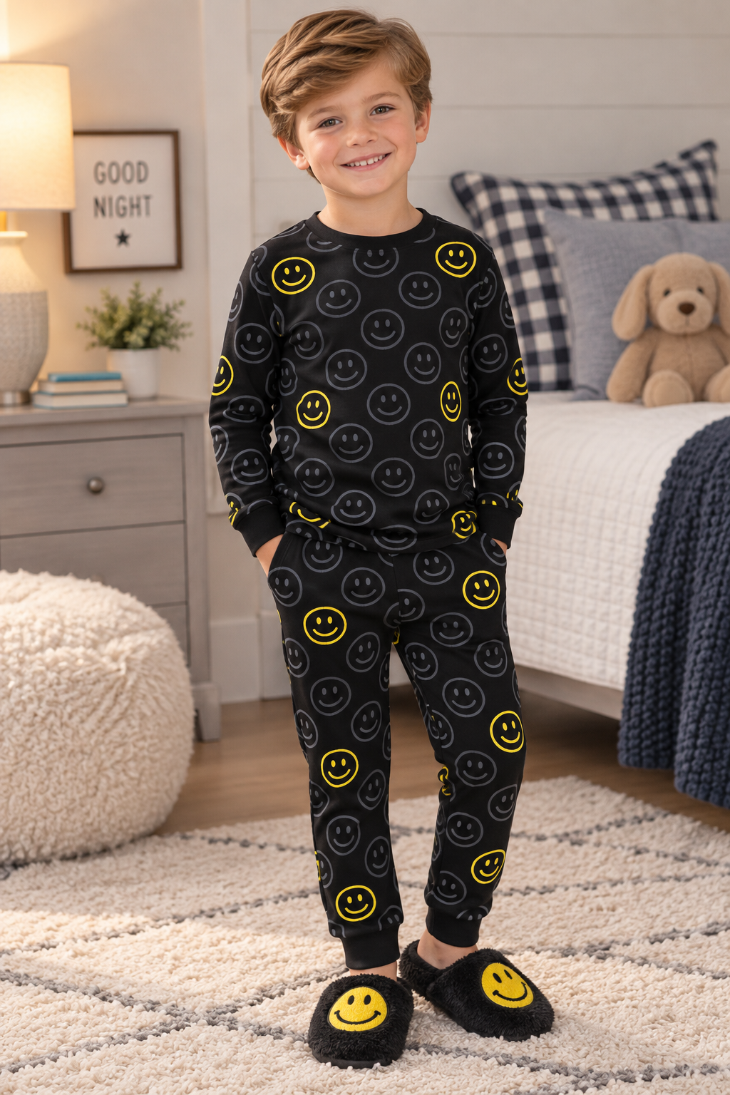 Chambray Boys Girls Smiley Cotton Pajamas - AW137