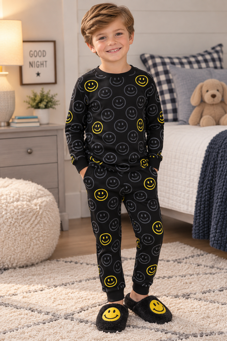 Chambray Boys Girls Smiley Cotton Pajamas - AW137