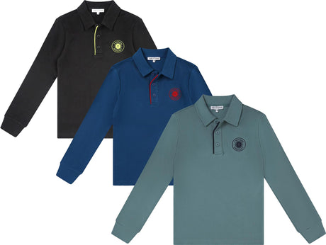 3 Buttons Boys Long Sleeve Polo Shirt - Color Pop