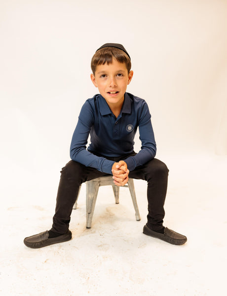3 Buttons Boys Long Sleeve Polo Shirt - Light Logo
