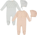 Bebe Bella Baby Boys Girls Eyelet Overlay Cotton Footie & Bonnet Set - SB6CY2911