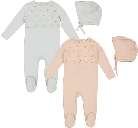 Bebe Bella Baby Boys Girls Eyelet Overlay Cotton Footie & Bonnet Set - SB6CY2911