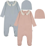 Pouf Baby Boys Girls Printed Collar Cotton Footie & Beanie Set