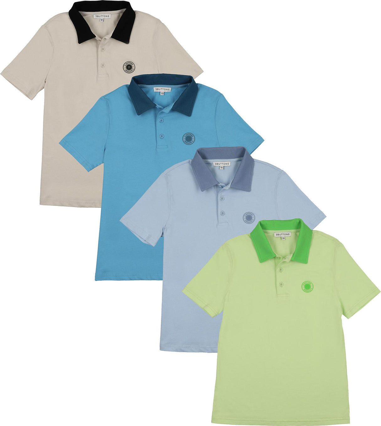 3 Buttons Boys Short Sleeve Polo Shirt - Contrast Collar