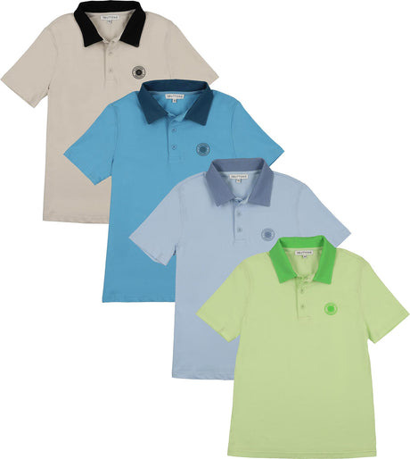 3 Buttons Boys Short Sleeve Polo Shirt - Contrast Collar