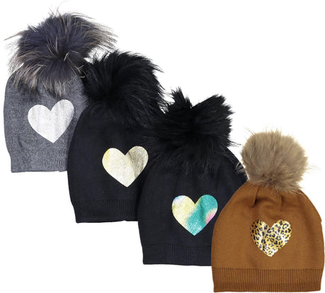 Dacee Girls Foil Heart Knit Hat - HT2