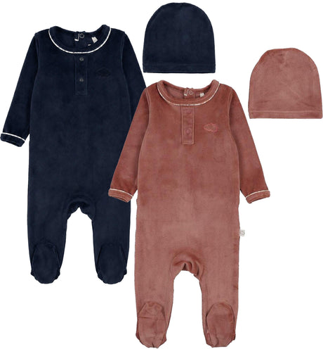 Pouf Baby Boys Girls Velour Grandpa Footie & Beanie Set