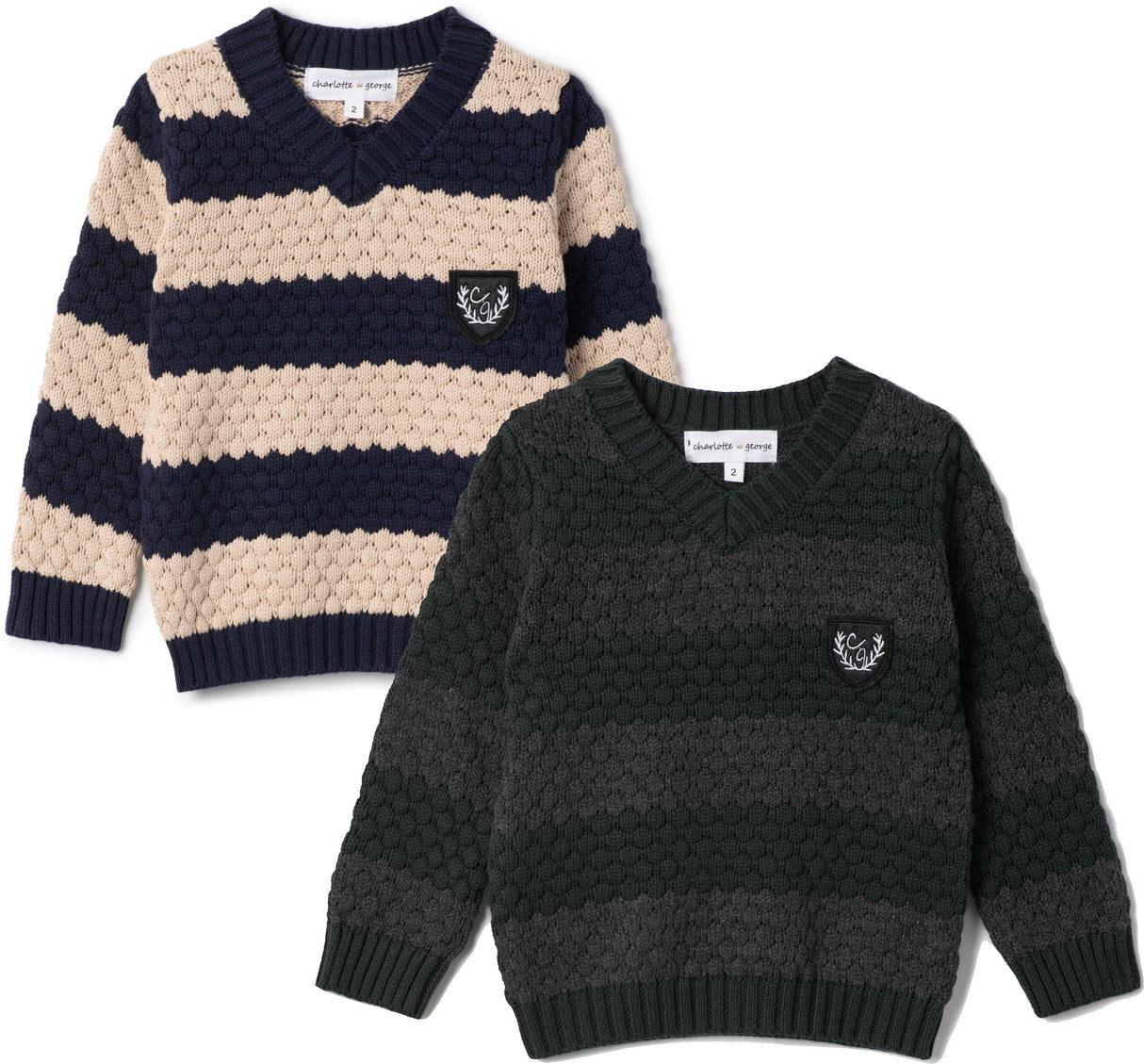 Charlotte & George Boys Striped Textured V-Neck Sweater - WB5CP7248