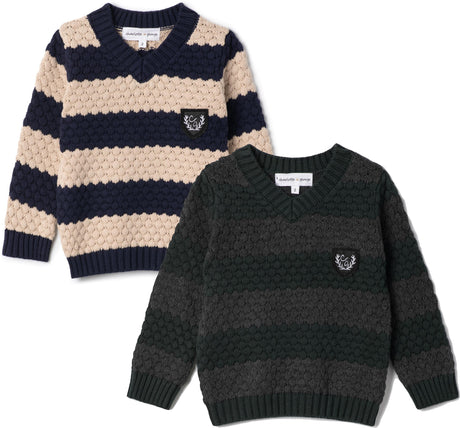Charlotte & George Boys Striped Textured V-Neck Sweater - WB5CP7248