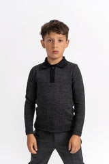 High 5 Boys Long Sleeve Washed Waffled Polo Shirt - WB5CY2718BSL