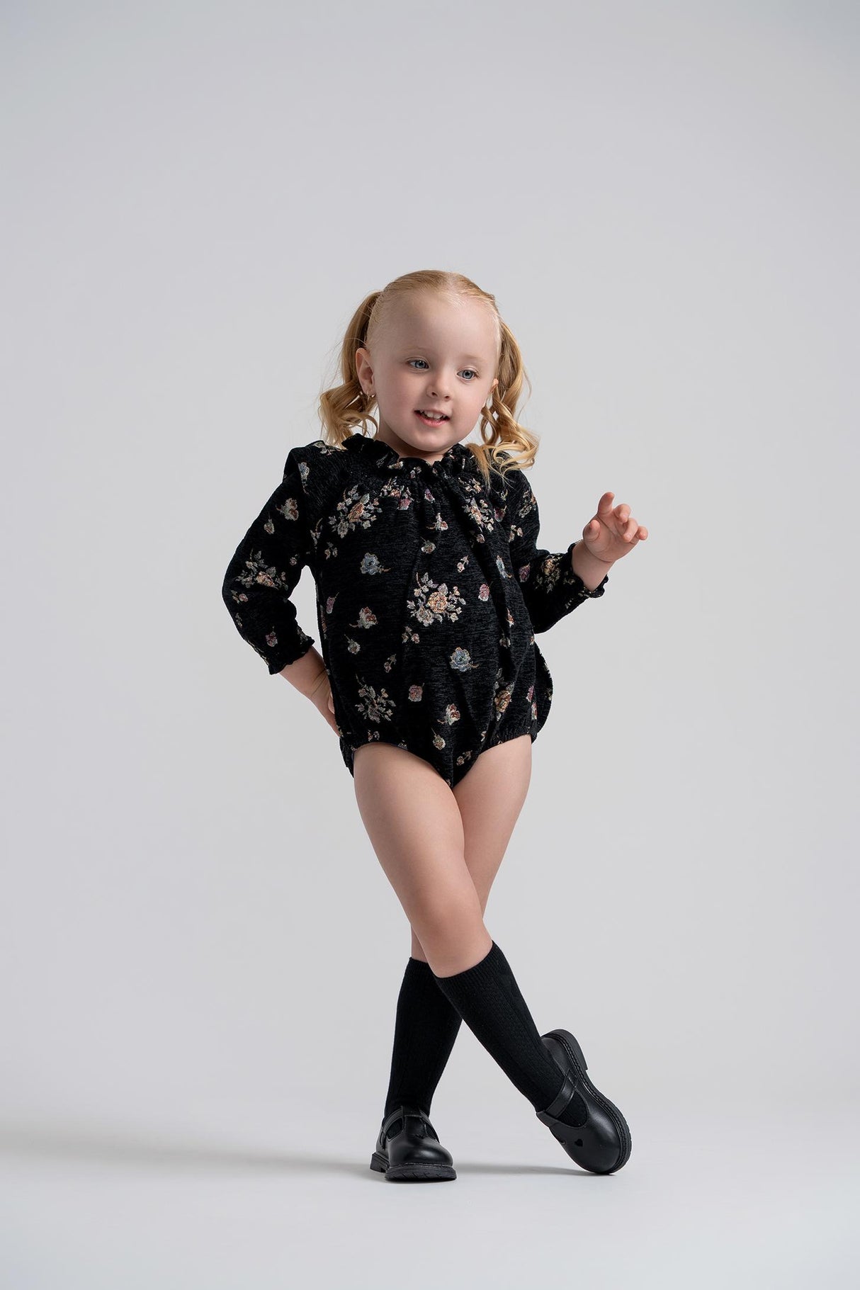 Space Gray Baby Girls Brocade Velvet Romper - WB5CY2766