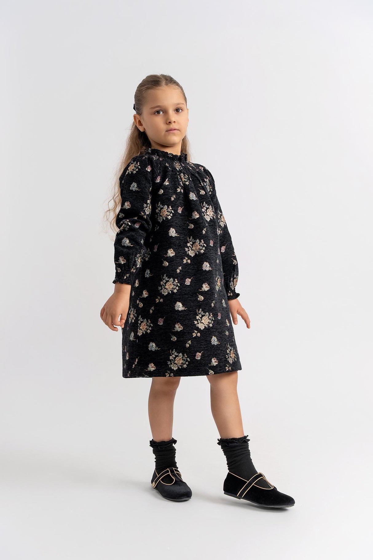 Space Gray Girls Brocade Velvet Dress - WB5CY2766D