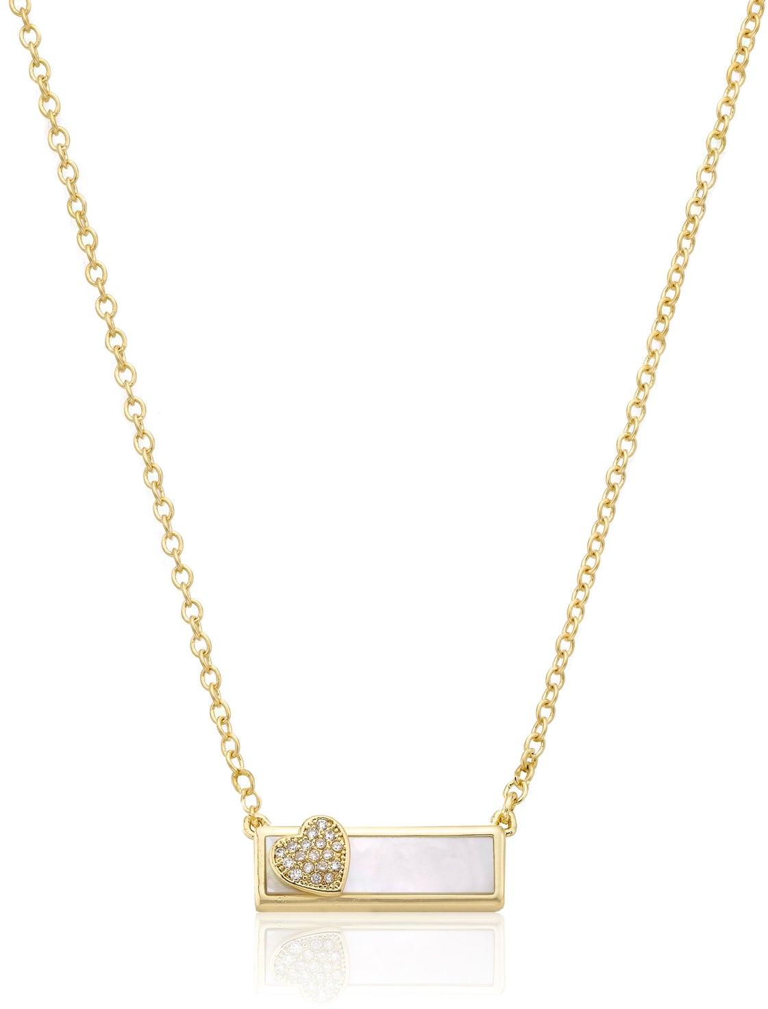 LMTS Cz Heart Bar Necklace - NE3546B-MOP-GP