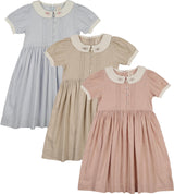 Analogie by Lil Legs  Embroidered Linen Collection Girls Short Sleeve Pintuck Collar Dress - MECDS