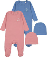 Pouf Baby Boys Girls Cotton Stitched Graphic Footie & Beanie Set