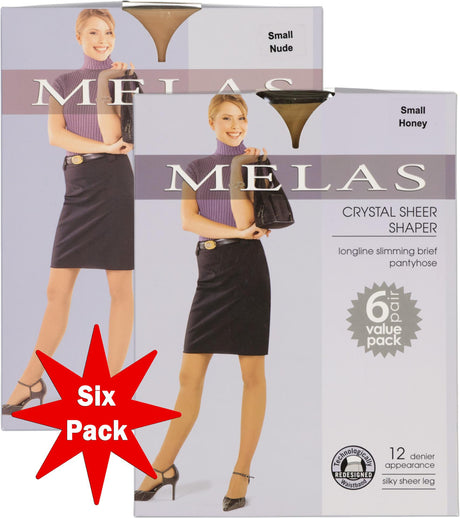 Melas Womens Sheer Shaper 12 Denier Pantyhose 6 Pack - AS-6116