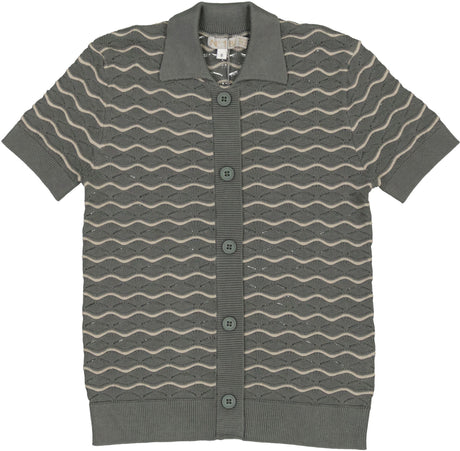 N° 18 Kids Boys Faux Buttons Pointelle Short Sleeve Sweater - SB4CY2277