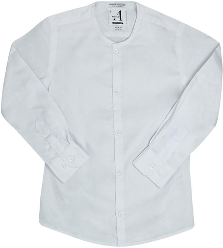 Alviso Boys White Long Sleeve Slim Fit Dress Shirt with No Collar - T601-BOBSN