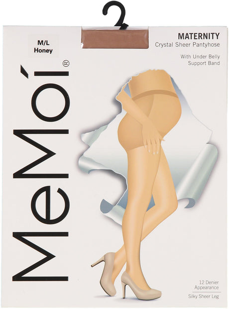Memoi Womens Maternity 12 Denier Crystal Sheer Pantyhose with Under Belly Support Band - MA-401