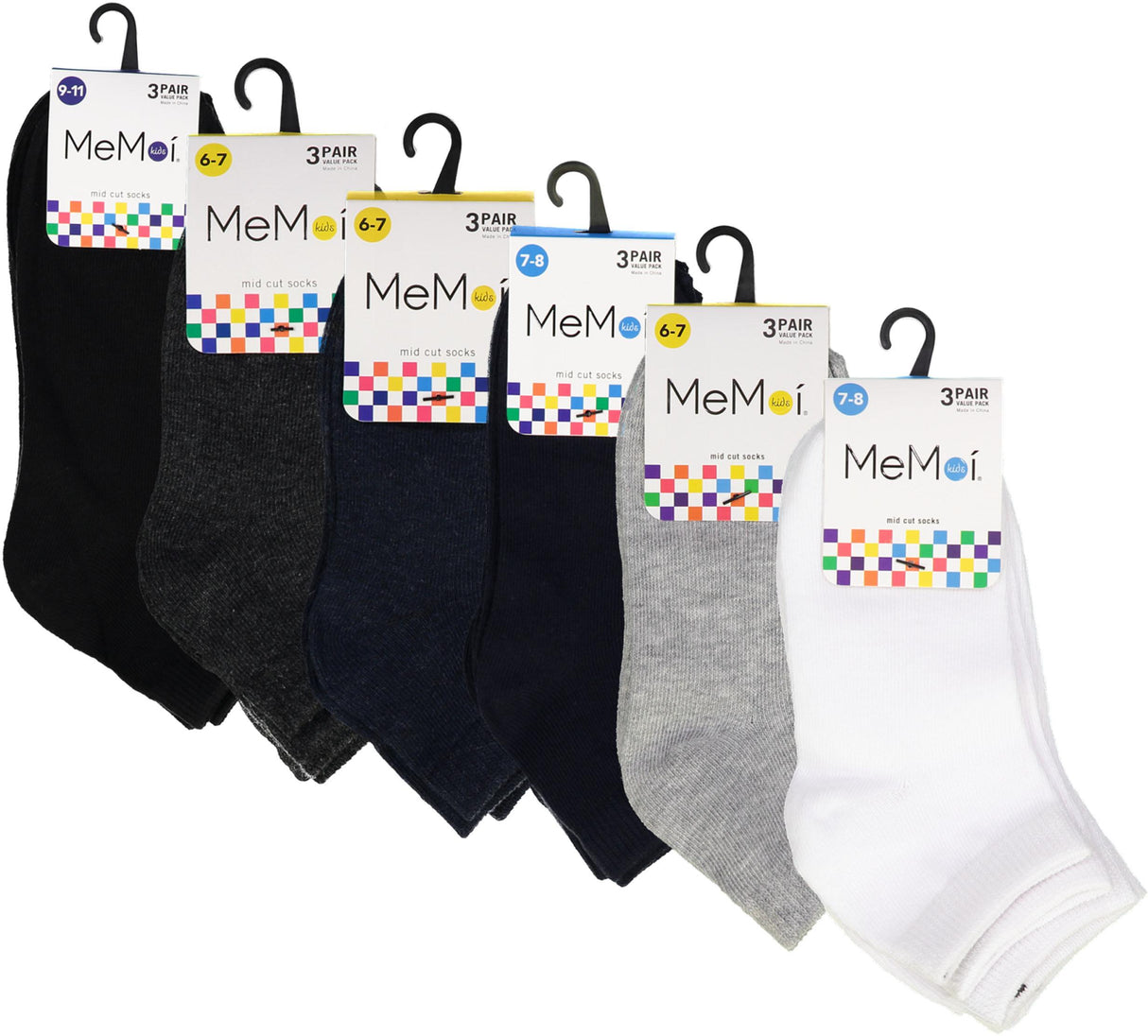 Memoi Boys Girls Unisex Mid-Cut Crew Socks 3 Pack - MK-556