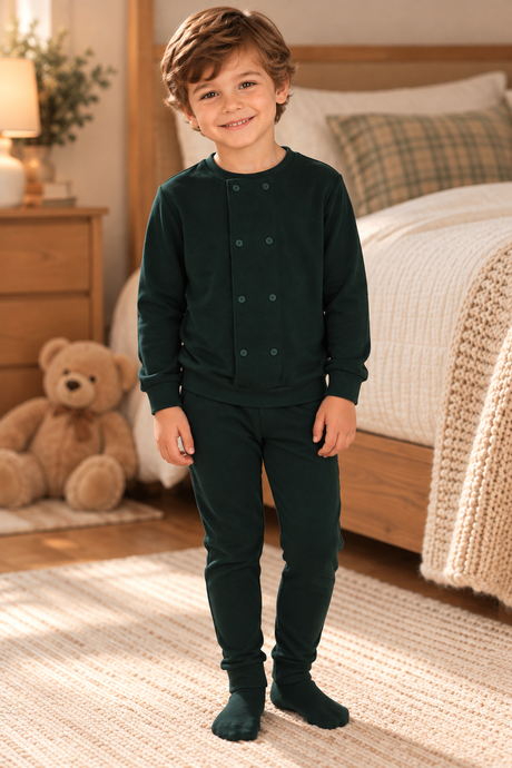 Bonjoy Boys Double Breasted Cotton Pajamas - BP26008P-Boys