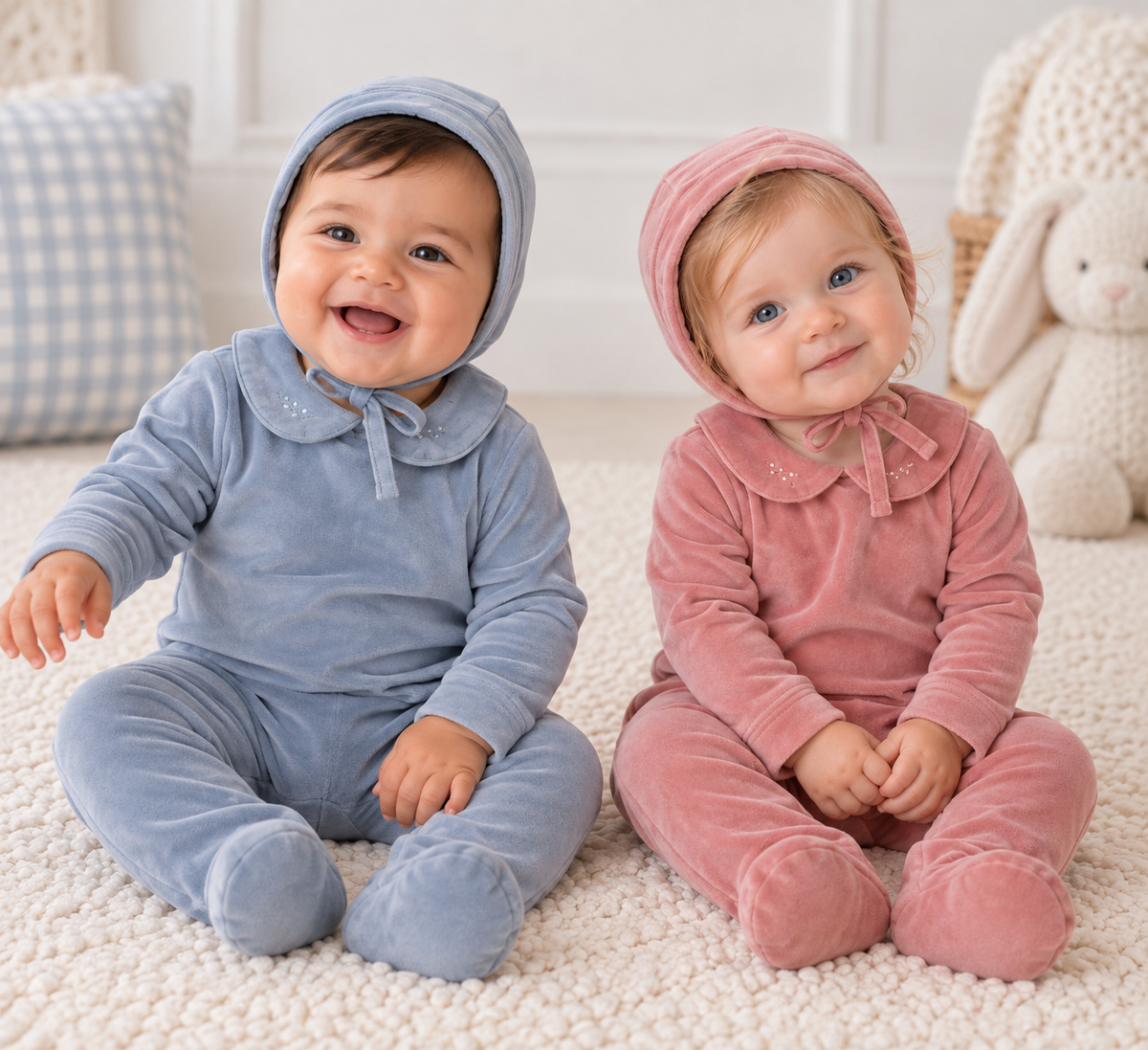 Bondoux Bebe Baby Boys Girls Velour Footie - W26-328B
