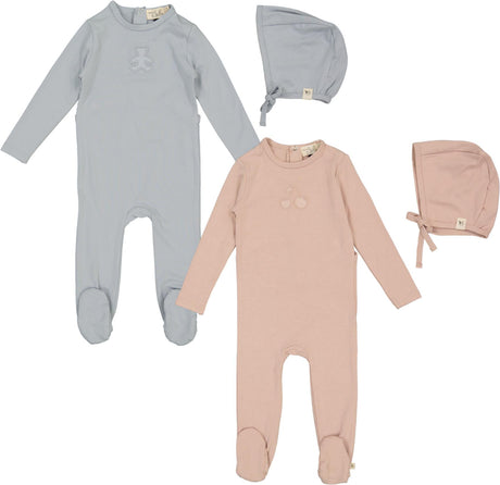 Bebe Bella Baby Boys Girls Modal Embossed Cotton Footie & Bonnet Set - SB6CY2862