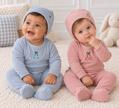 Bondoux Bebe Baby Boys Girls Sherpa Cherry Velour Footie - W26-327B