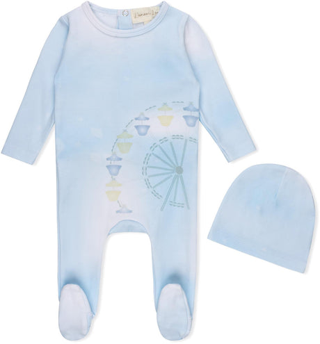 L'amour Lou Baby Boys Girls Cotton Ferris Wheel Footie & Beanie Set - LLS27