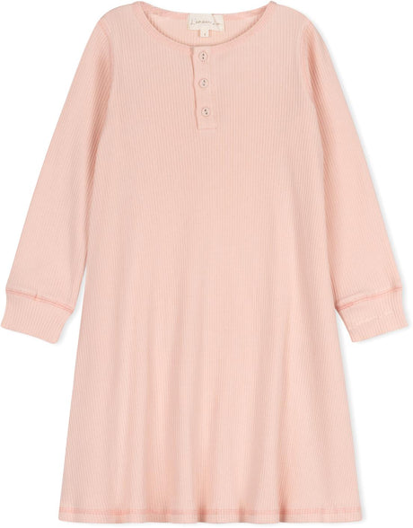 L'amour Lou Girls Cotton Ribbed Henley Nightgown - LLS31