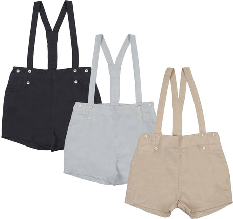 Analogie by Lil Legs  Embroidered Linen Collection Boys Dressy Suspender Shorts - SSHOR