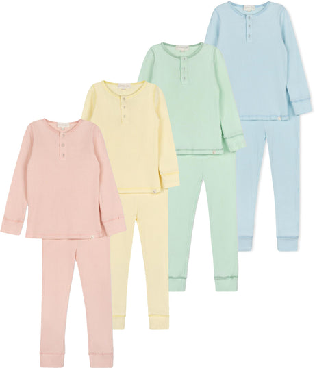 L'amour Lou Boys Girls Cotton Ribbed Henley Pajamas - LLS29