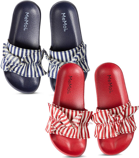 Memoi Ruffle Stripe Slides - MKS-0035