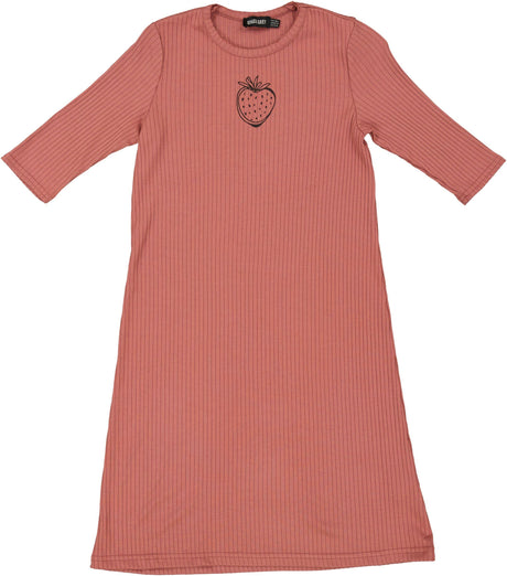 Space Gray Girls Ribbed Strawberry Dress - SB3CY2060D