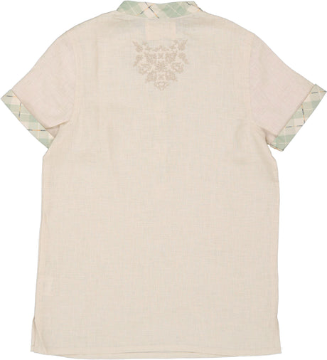 Maniere Boys Embroidered Windowpane Short Sleeve Dress Shirt -  EWSS23