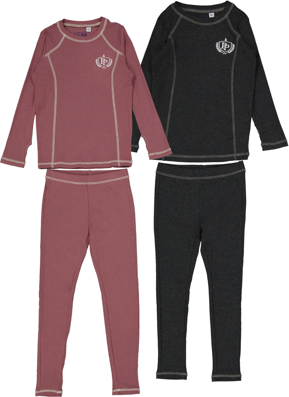 Purple Panda Boys Girls Ribbed Cotton Pajamas - PF-BX-261404