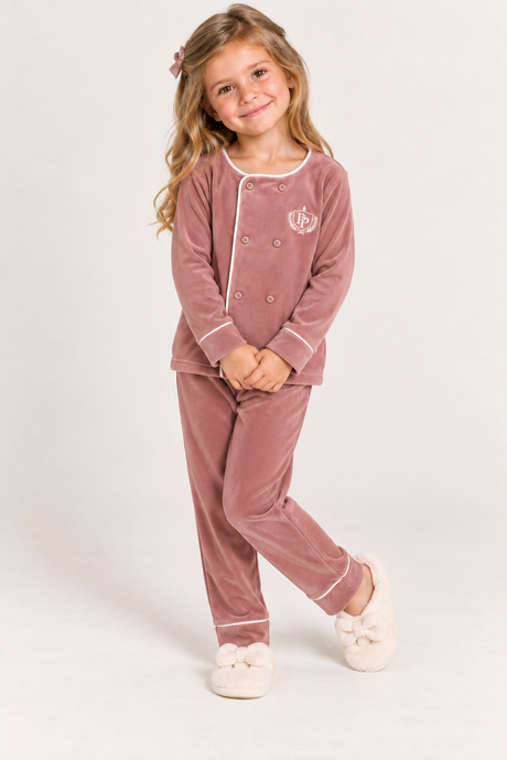 Purple Panda Boys Girls Velour Button Pajamas - PJ-BX-261402