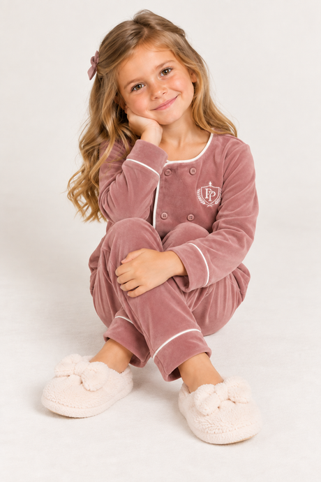 Purple Panda Boys Girls Velour Button Pajamas - PJ-BX-261402