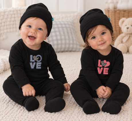 LayLay Baby Boys Girls Plaid Detail Cotton Footie & Beanie Set - W26-169B