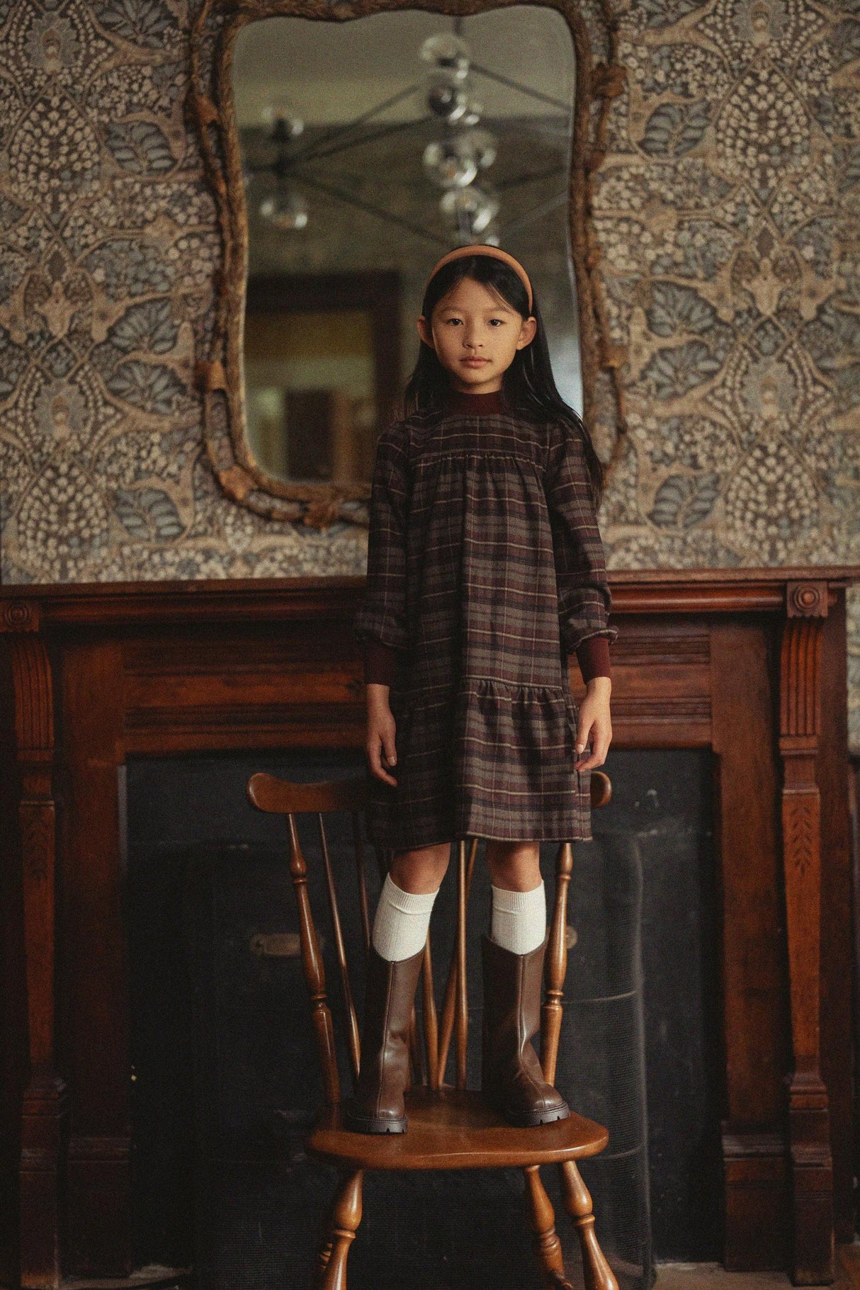 Space Gray Girls Plaid Dress - WB6CY3145D