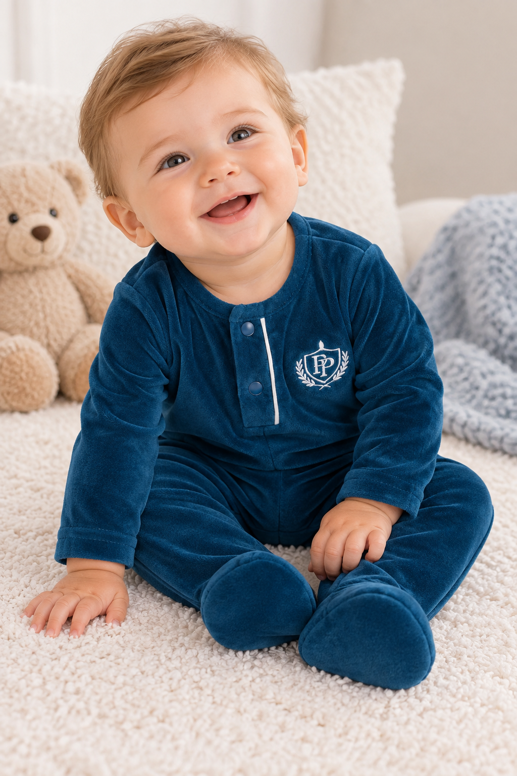 Purple Panda Baby Boys Girls Velour Button Footie - PJ-BX-261401