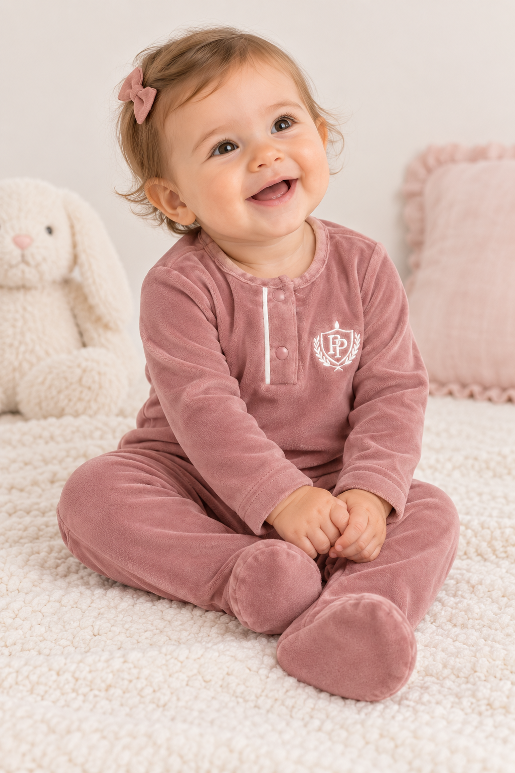 Purple Panda Baby Boys Girls Velour Button Footie - PJ-BX-261401