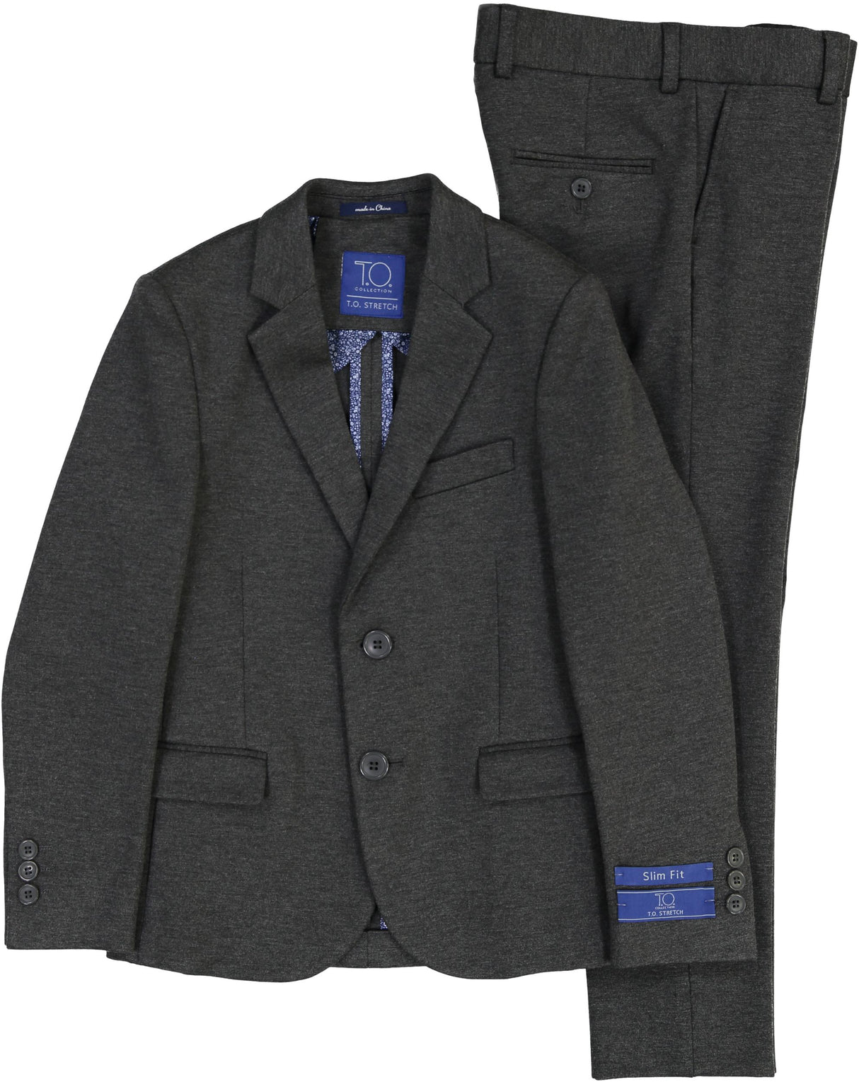 T.O. Collection Boys Charcoal Heather Soho Stretch Suit Separates - 9131-33