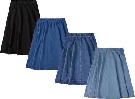 Memoi Girls Teens Pull On Flared Knee Length Denim Skirt - MKC-129